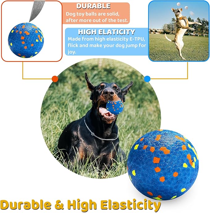 Dog Balls, Indestructible Dog Toy Ball for Aggressive Chewers, Durable High Elasticity Interactive Ball for Training Dog Catch and Fetch, Large Medium Small Dog and Puppies(Blue, 2.5in, 2pcs)