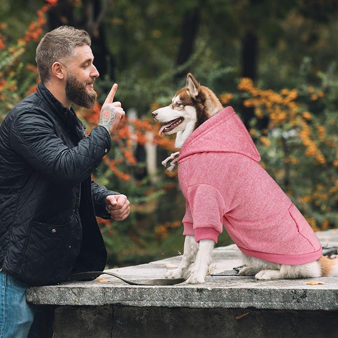 Dog Sweaters for Large Dogs Dog Hoodie Fleece Dog Sweater Soft Dog Clothes Sweatshirt with Pocket Dog Hoodie for Large Dogs(Pink&L)