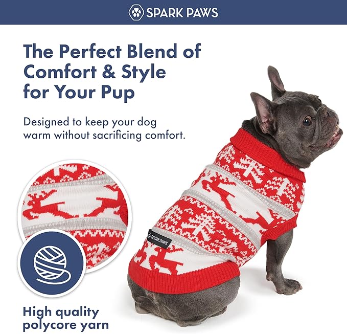 Spark Paws Christmas Dog Sweater - Ultra Soft Holiday Knit Sweater for Small, Medium & Large Dogs, Cute Pet Sweater for French Bulldogs & Big Dogs, Potty V Cut Design Jacket (Winter Wonderland, S)