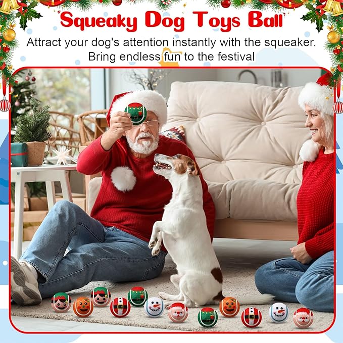 Civaner 36 Pcs Christmas Squeaky Tennis Balls for Dogs 2.5 Inch Bulk Dog Toys Ball for Small Medium Large Dogs Puppy Chew Teething Toy Interactive Training Xmas Gifts Stocking Stuffers (Santa)