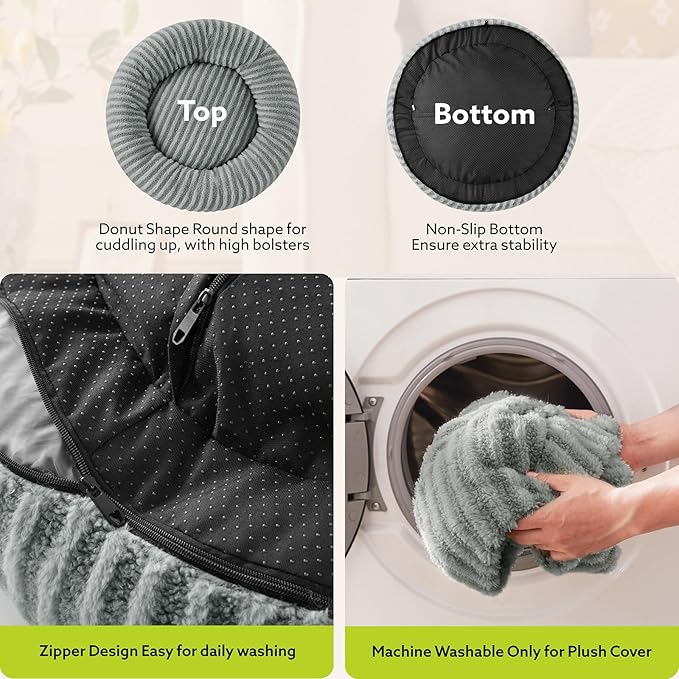 MIXJOY Dog Bed Medium Size Dogs, Washable Medium Dogs Bed with Removable Cover, Cozy Donut Dog Ded Fluffy Plush Faux Fur Pet Bed with Anti-Slip Bottom, 30"x30"x8", Grey