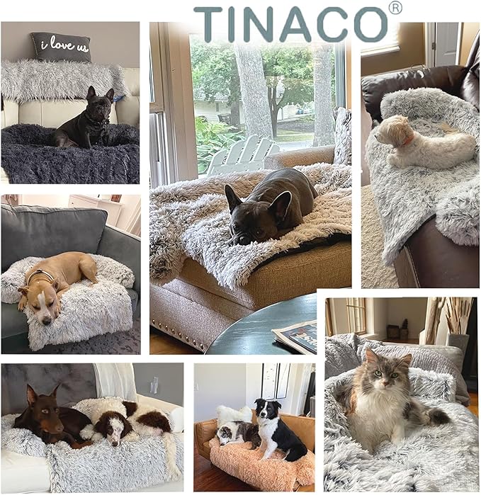 Calming Dogs/Cats Bed Mats, Dog Pad Washable Removable Couch Cover, Plush Long Fur Mat for Pets, Waterproof Lining, Perfect for Small, Medium and Large Dogs and Cats (Dark Gray, 53"x39")