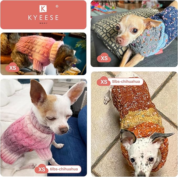 KYEESE Dog Sweater Thick Cable Knit Pet Sweater Gradient Color Small Dog Sweater Fuzzy Warm with Sleeves, Blue, X-Small
