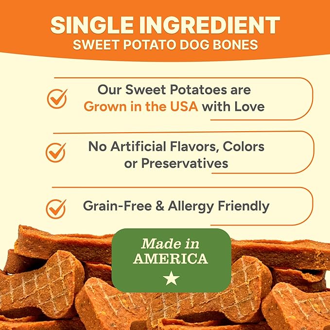 Gaines Family Farmstead Sweet Potato Dog Bones 4 Pack – 32 oz Bags, All-Natural, Single Ingredient, Grain-Free Dog Treats for Digestive Health, Training & Rewards – High-Fiber, Made in USA