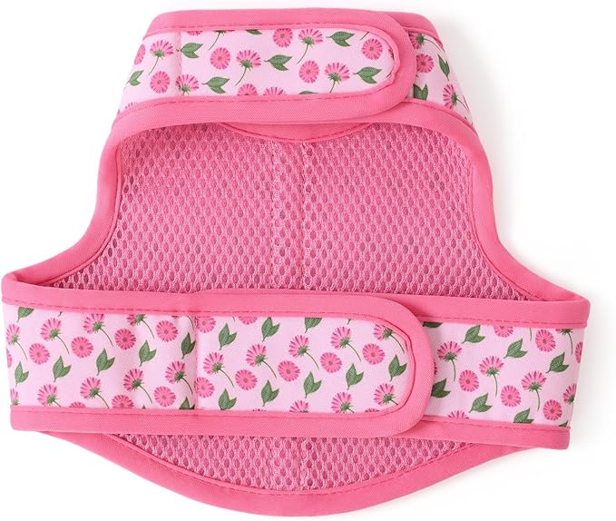 Mile High Life Dog Harness, Air Mesh Floral Vest Harness for 20 lbs Small Dogs & Cats, Easy Get on Adjustable Easy Closures Both Neck and Chest (Pink Flower, XS Chest 14"-16")