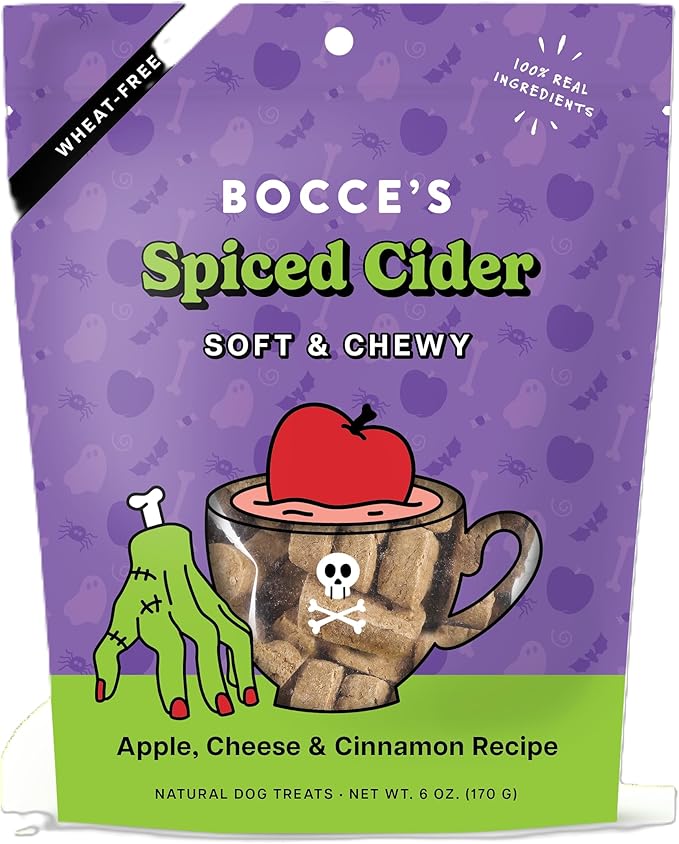 Bocce's Bakery Spiced Cider All-Natural Soft & Chewy Halloween Dog Treats - Wheat-Free Everyday Cookies for Dogs, Made with Real Ingredients & Baked in The USA – Apple & Cinnamon Flavored (6 oz Bag)