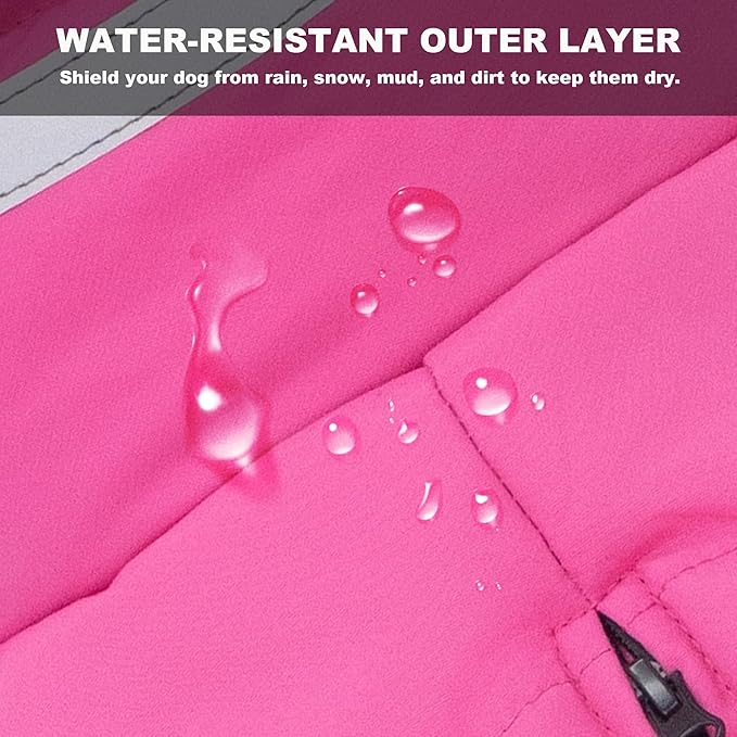 Dog Coat, Waterproof Winter Jacket, Warm Windproof Jacket, Reflective Adjustable Turtleneck Coats for Small Dogs with Hook & Loop - Pink - S