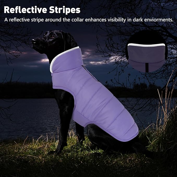 Dog Winter Coat, Waterproof Dog Jacket with Leash Hole, Reflective Adjustable Pet Snow Vest, Warm Fleece Sweater for Small Medium Large Dogs - Light Purple, XL