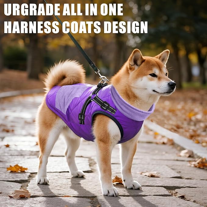 Mosucoirl Warm Dog Coats Pet Clothes, Waterproof Dogs Jacket Reflective Pet Outfits Winter Dog Cold Weather Coat Cozy Snow Jackets Vest for Small Medium Large Dogs Puppy Doggie (Purple, L)