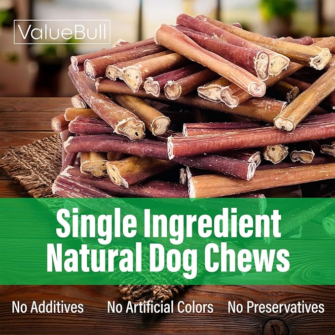 ValueBull Bully Sticks for Small Dogs, Thin 6 Inch, 25 Count - All Natural, Grass Fed, Single Ingredient, Long Lasting Dog Treats