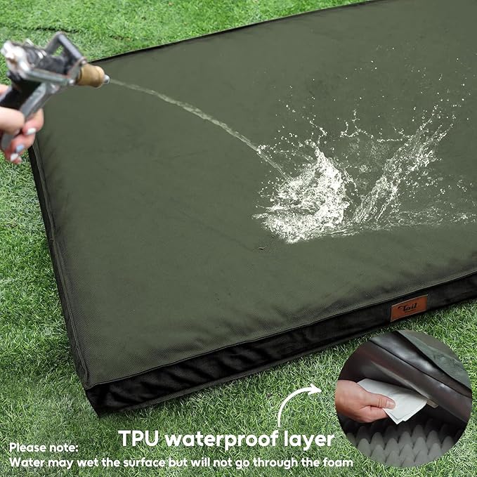 Outdoor Extra Large Dog Bed, Jumbo Waterproof Dog Bed for Large Dogs, Orthopedic Egg Crate Foam Pet Mat with Removable Oxford Cooling Cover, Dark Green