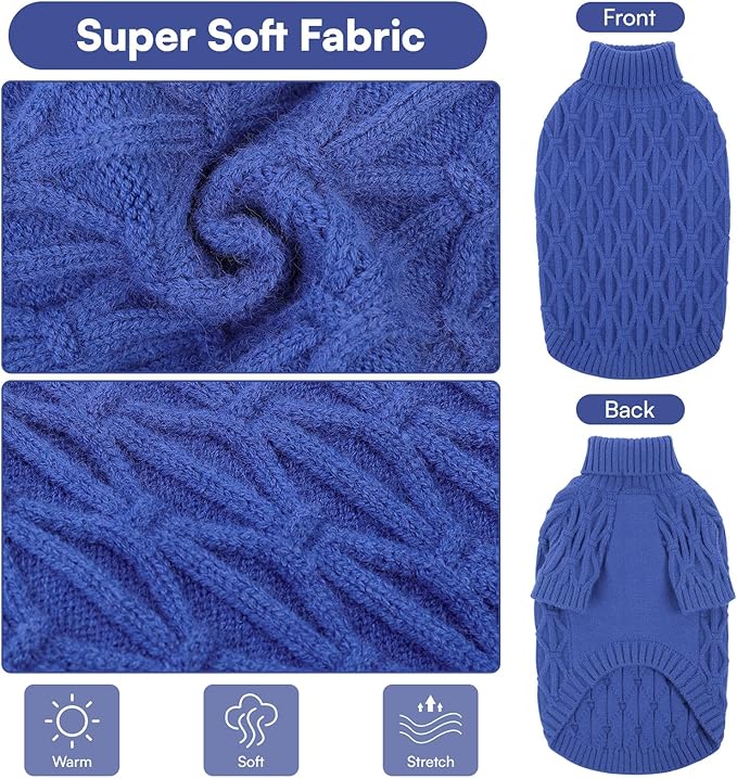 Queenmore Large Dog Sweater,Dog Sweaters for Large Dogs Male Female,Thanksgiving Fall Knit Sweater for Dogs,Turtleneck Thick DogSweaters,Knitwear Pet Clothes for Corgi,French Bulldog(Royal Blue,L)