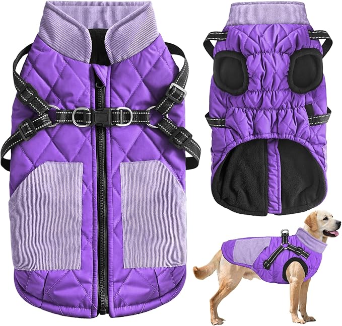 Mosucoirl Warm Dog Coats Pet Clothes, Waterproof Dogs Jacket Reflective Pet Outfits Winter Dog Cold Weather Coat Cozy Snow Jackets Vest for Small Medium Large Dogs Puppy Doggie (Purple, XS)