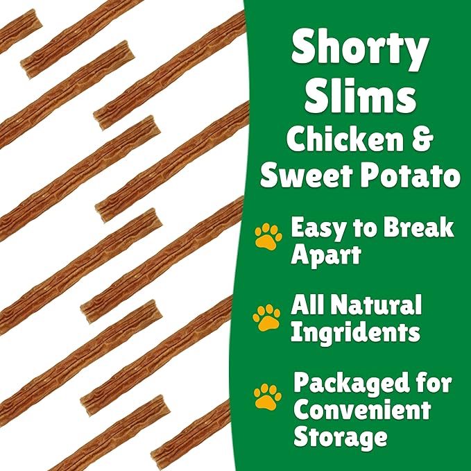 Lucky Premium Treats Lucky Shorty Slims - Sweet Potato and Chicken Jerky Dog Treats, Crunchy Dog Chew Sticks with Real Chicken and Sweet Potato for Small to Large Dogs (7 Count)