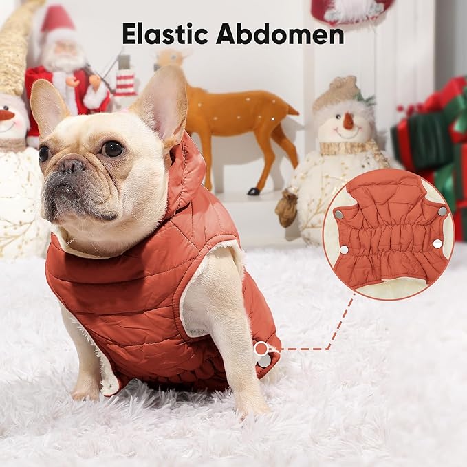 Fleece Lining Dog Hoodie with Harness Built in,Extra Warm Medium Dog Jacket in Winter Doggie Coats with Drawstring Hooded,Orange L