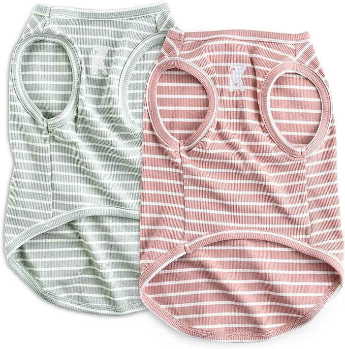 Koneseve Dog Shirt Vest Lightweight Stretchy Dog T-Shirt Soft Cool Shirts Sleeveless Stripe Vests Breathable Clothes for Puppy Kitty Cats Small Medium Large Dogs 2 Pack Pink + Green [XL/Extra Large]