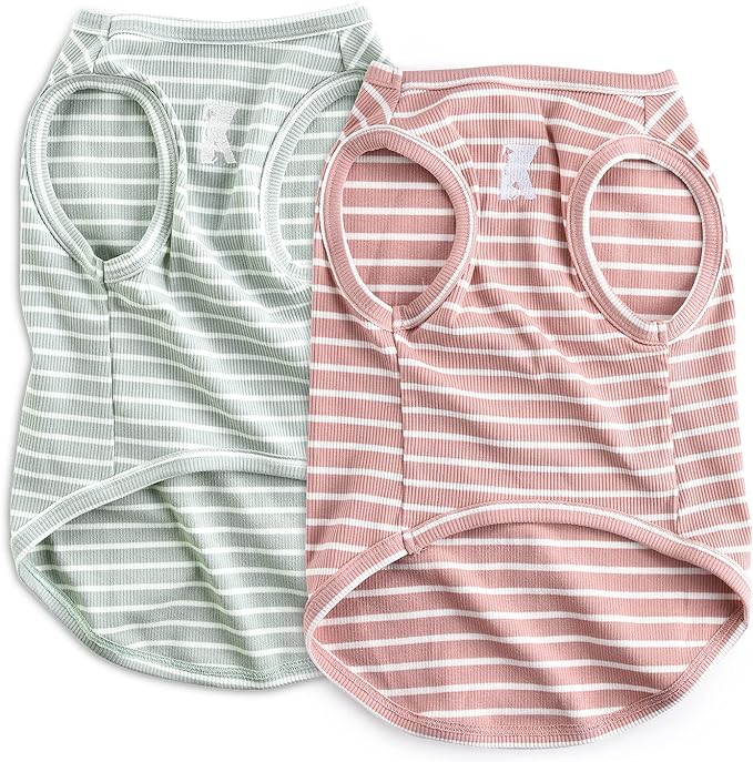 Koneseve Dog Shirt Vest Lightweight Stretchy Dog T-Shirts Soft Cool Shirts Sleeveless Stripe Vests Breathable Clothes for Puppy Kitty Cats Small Medium Large Dogs 2 Pack Pink + Green [ 3XL ]