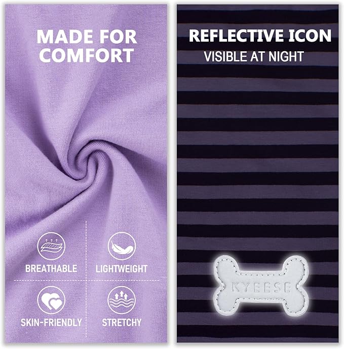 KYEESE 2Pack Dog Shirts for Small Dogs Boy Soft Pet Tee Breathable Striped T Shirt Lightweight Sleeveless Vest Cotton Tank Top Stretchy Clothes, Large,Purple+Striped