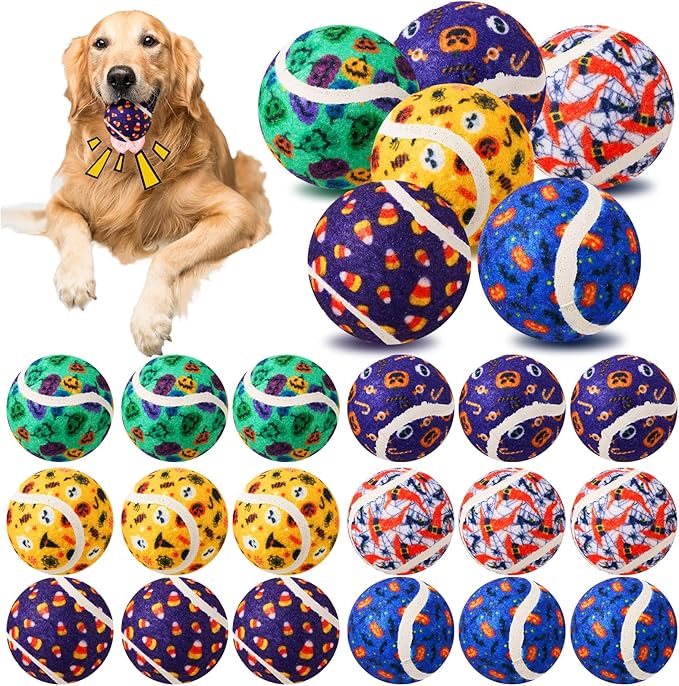Civaner 18 Pcs Halloween Dog Toys Bulk, 2.5 Inch Squeaky Tennis Balls for Small Medium Large Dogs Pets Puppy Chew Teething Toy Interactive Training Gifts Xmas Stocking Stuffers