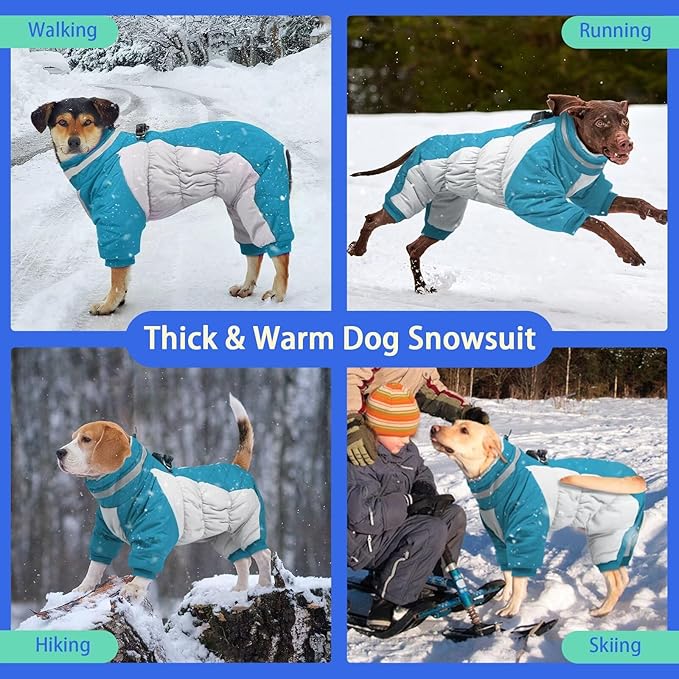 MIGOHI Full Body Dog Coat - Warm Reflective Large Dog Winter Coat with Harness,Turtleneck Fleece Jacket for Dogs,Four-Leg Windproof Puffer Jackets Snowsuit with Zipper for Small Medium Large Dogs,XL
