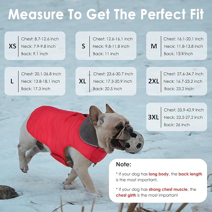 Dog Winter Coat, Waterproof Dog Jacket with Leash Hole, Reflective Adjustable Pet Snow Vest, Warm Fleece Sweater for Small Medium Large Dogs - Red, 3XL