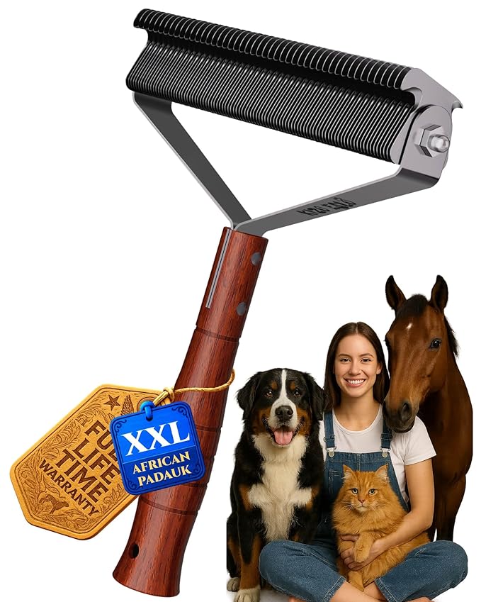 Dog brush for shedding Oversized 2-Sided Dog Brush African Padauk Handle