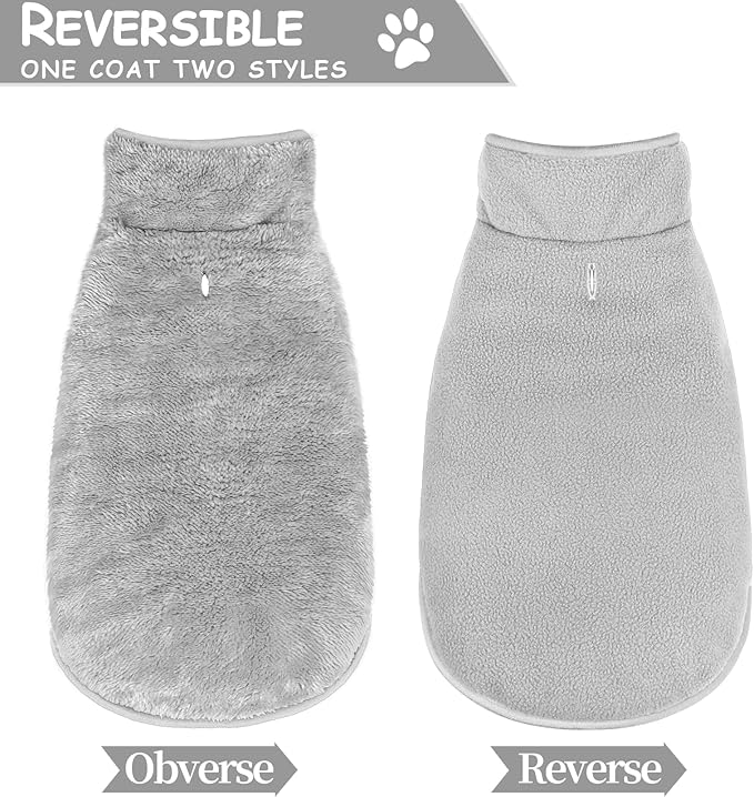 Malier Dog Winter Coat, Reversible Fleece Dog Cold Weather Coats, Windproof Warm Snow Puppy Jacket Vest Pet Clothes for Small Medium Large Dogs (Gray, Small)