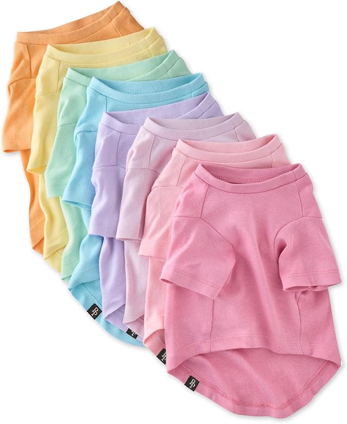 Toby II - The Perfect Tee, 8 Pack Short Sleeve Pet T-Shirt 100% Organic Cotton Tees Clothes for Small, Medium, Large Dogs, Rainbow Pink, X-Small