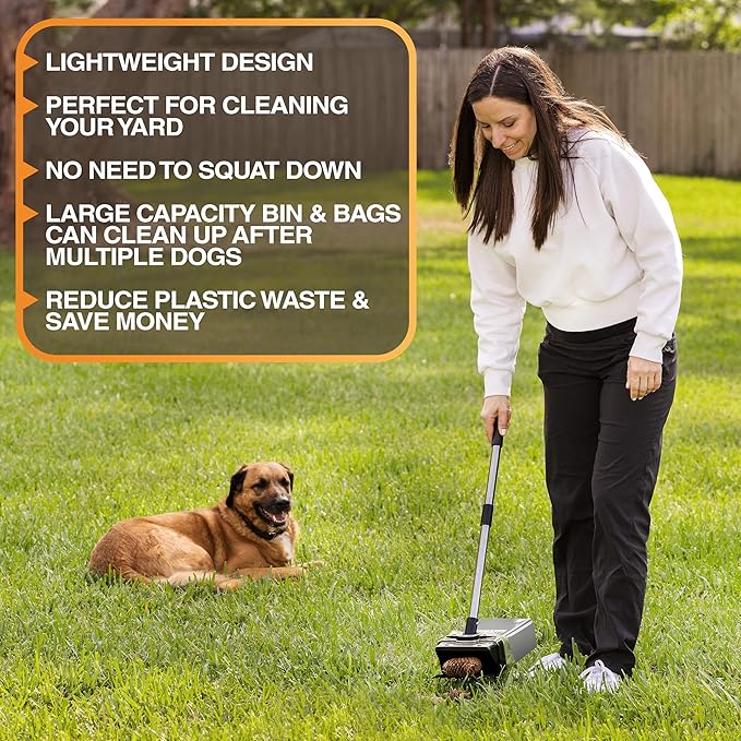 Neater Pet Brands Lift N’ Bag 2.0 Dog Pooper Scooper with Bag Attachment & 27" Pole for Small to Large Dogs, New & Improved Design, 195 Refill Bags, Heavy Duty Dog Poop Scooper for Yard, One-Hand Use