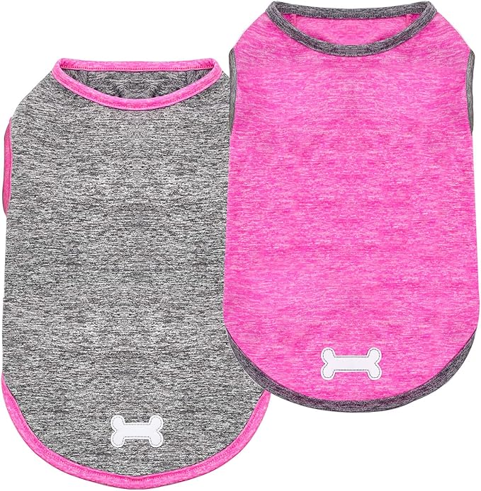 KYEESE 2 Pack Dog Shirts Quick Dry Soft Stretchy Dog T-Shirts with Reflective Label Tank Top Sleeveless Vest Sun Protection Pet Clothes for Small Medium Dogs, X-Large, Grey+Hotpink