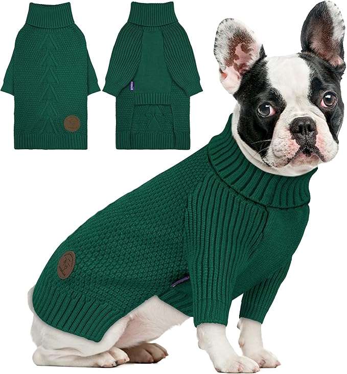 cyeollo Dog Sweater Pullover Turtleneck for Dogs, Classic Knitwear Fall Winter Cold Weather Dog Clothes Warm Pet Apparel Small Medium Large Dog Sweaters, Green L