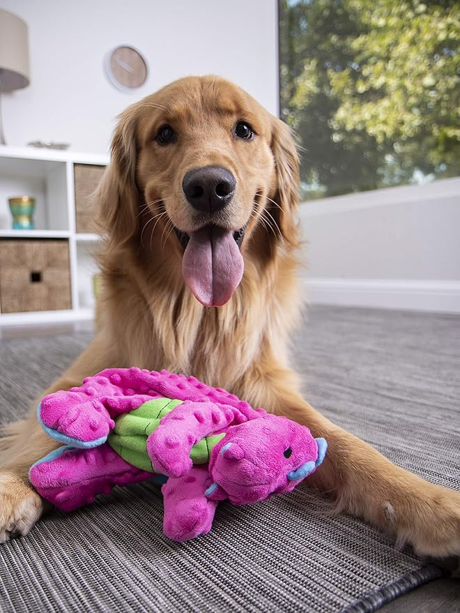 goDog Dragons Squeaky Plush Dog Toy with Chew Guard Technology, Durable Fabric & Squeaker for Active Play, Pink, Large