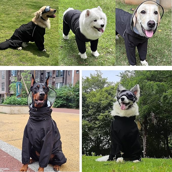 Dog Raincoat for Medium Large Dogs,rain Jacket Coat, Full Leg Coverage Waterproof Rain Suit with Detachable Hood & Tail, Reflective Strips, Snag-Free Top Zipper (Black for Girl, XX-Small)