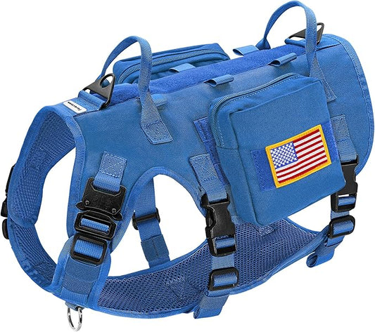 Forestpaw Dog Harness Medium Sized,Tactical Dog Harness with Handle,No Pull Military Style Service Dog Vest with Pockets Adjustable for Medium Large Dogs,Blue,Chest 15.5-25.5"