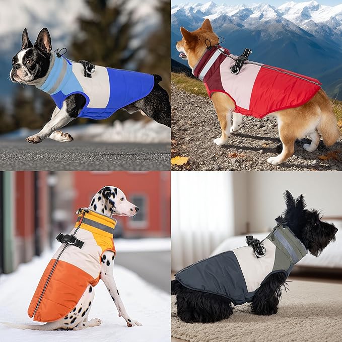 Dog Coat, Waterproof Dog Winter Jacket with Harness Built in, Turtleneck Warm Doggie Cold Weather Coats, Reflective Pet Vest for Indoor & Outdoor, Windproof Dogs Snowsuit, Orange Large
