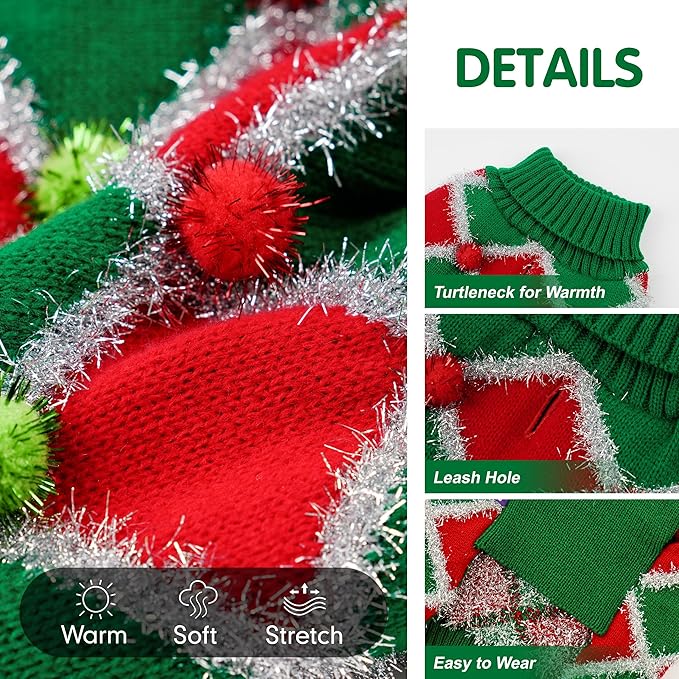 Cyeollo Christmas Sweater Turtleneck for Medium Dogs - Girl Xmas Knitted Pullover Soft Clothes Holiday Outfit, Green X-Large