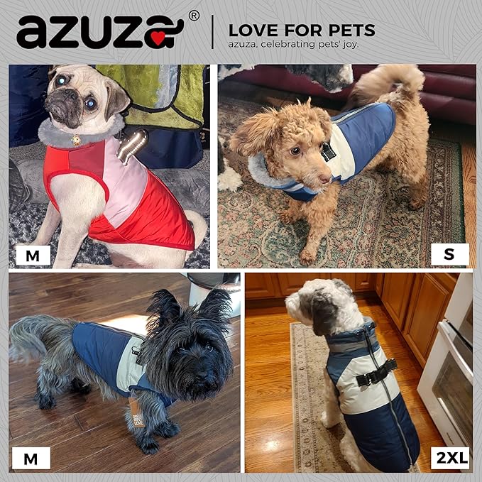 azuza Dog Coats for Large Dogs Waterproof Dog Coat with Reflective Strips and Harness Built in Warm Fleece Dogs Winter Coat Windproof with Back Zipper, Navy 3XL