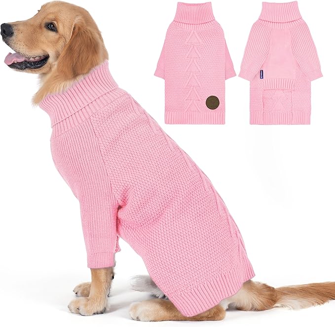 cyeollo 4XL Dog Sweater,Knitwear Turtleneck Soft Knitwear Pullover Sweaters Warm Dog Clothes for Large Female Dogs,Pink XXXXL