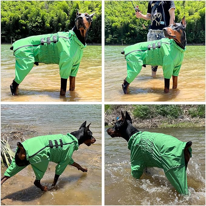 Dogs Waterproof Jacket, Lightweight Waterproof Jacket Reflective Safety Dog Raincoat Windproof Snow-Proof Dog Vest for Small Medium Large Dogs Green L