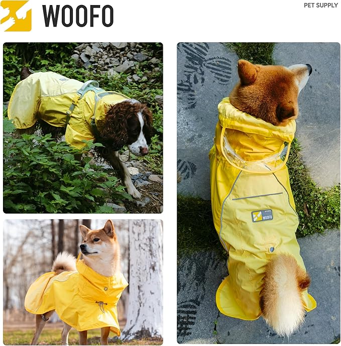 Slip-On Dog Rain Poncho, Quick & Easy to Wear Dog Raincoat, Unrestricted, Super Lightweight, and Waterproof Rain Jacket for All Breeds, Adjustable and Reflective (Yellow, XL)