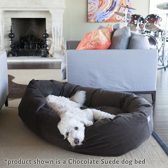 Majestic Pet 32 Inch Suede Calming Dog Bed Washable 32x23x7 (Inch) – Cozy Soft Round Donut Dog Bed with Spine Support for Dogs to Rest Their Head - Pet Bed Medium – Navy