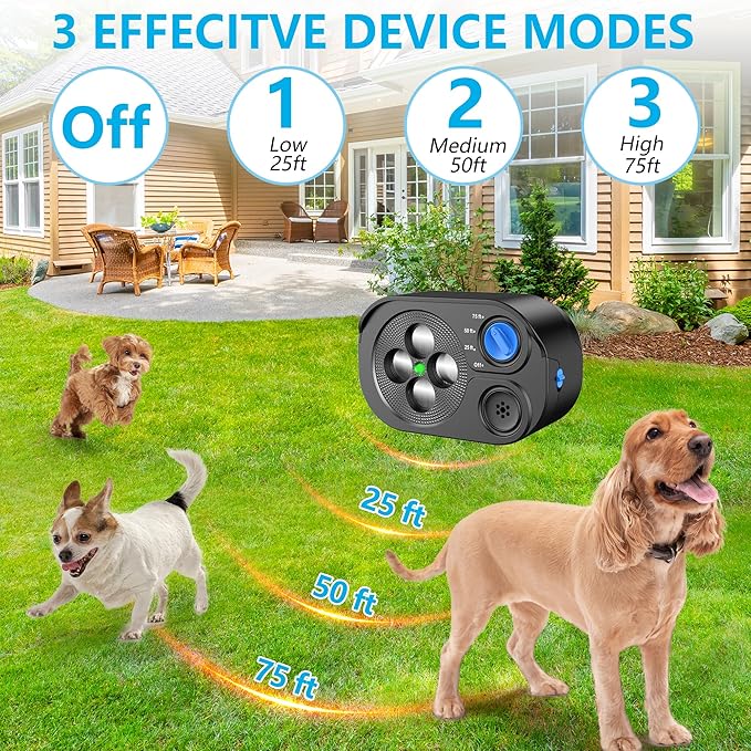 BONSO Ultrasonic Anti Barking Device for Dogs, Bark Control Device Box with 3 Modes, Variable Ultrasound Frequencies, Automatic Dog Whistle, Effective Range up to 75ft, Neighbor Dog Silencer (Black)