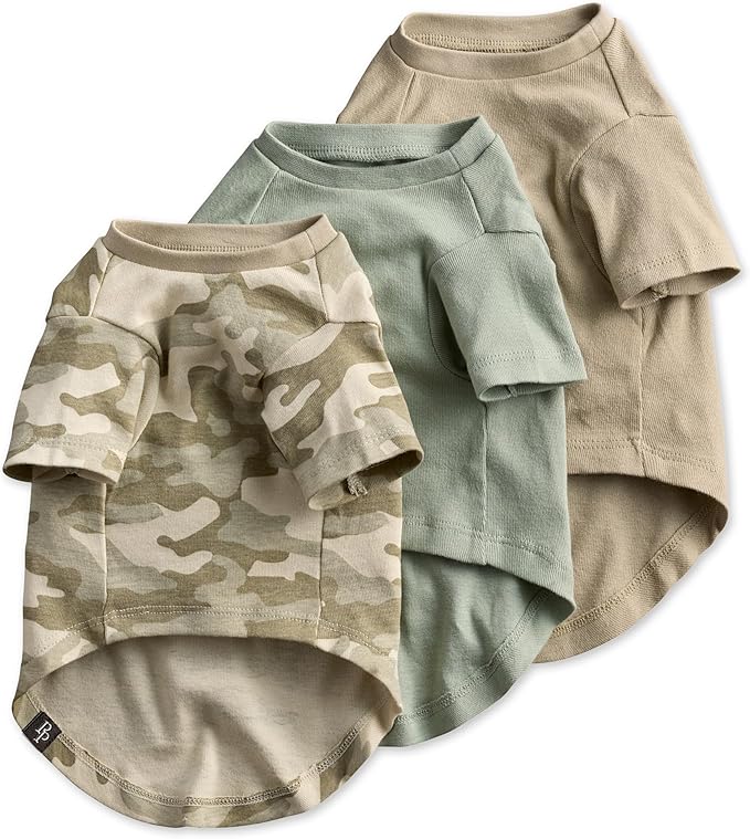Toby II - The Perfect Tee, 3 Pack Short Sleeve Pet T-Shirt 100% Organic Cotton Tees Clothes for Small, Medium, Large Dogs, Sage Camo, X-Large
