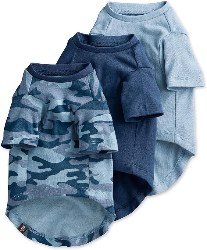 Toby II - The Perfect Tee, 3 Pack Short Sleeve Pet T-Shirt 100% Organic Cotton Tees Clothes for Small, Medium, Large Dogs, Navy Camo, Large