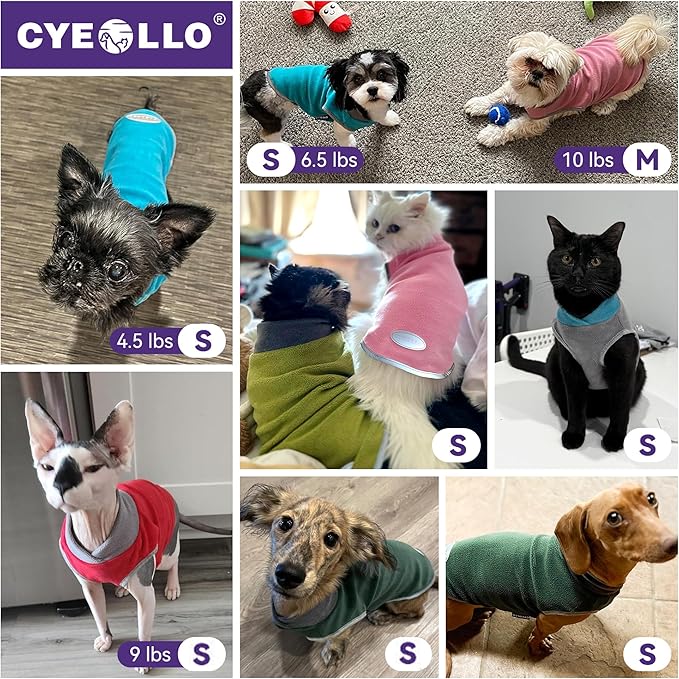 cyeollo Fleece Dog Sweater Vest, Reflective Dog Sweatshirt Pullover Doggie Jacket for Small Medium Large Doggie Clothes Boy Girl Pets, Brown & Khaki S
