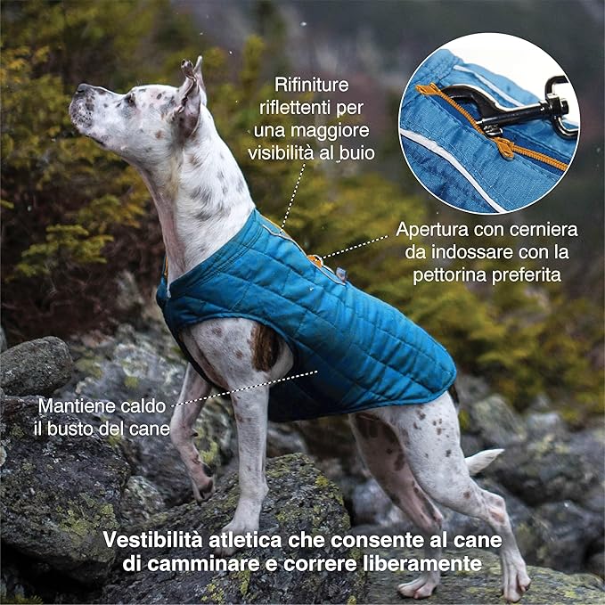 Kurgo Loft Dog Jacket - Reversible Cozy Coat for Outdoor Adventures - Water Resistant - Athletic Fit - Machine Washable Fabric - Reflective Dog Gear - Medium - Coastal Blue