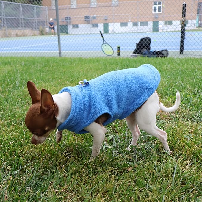 JACKO & CO - Fleece Vest Dog Sweater with Leash Ring - Soft, Warm & Lightweight Pullover Coat for Small & Medium Dogs, Puppies & Cats - Cozy Fall/Winter/Spring Pet Jacket (Blue, XX-Large 25-35lbs)