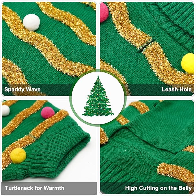 Cyeollo Christmas Sweater for Large Dogs - Warm Turtleneck Xmas Outfit with Leash Hole - Holiday Dog Clothes XXXL