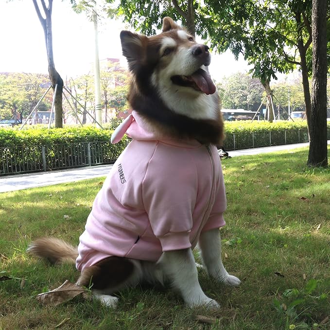 Extra Large Dog Christmas Bunny Costumes Rabbit Hoodies Clothes for Easter Day Halloween Labrador Rottweiler Great Dane, Pink, 5X-Large