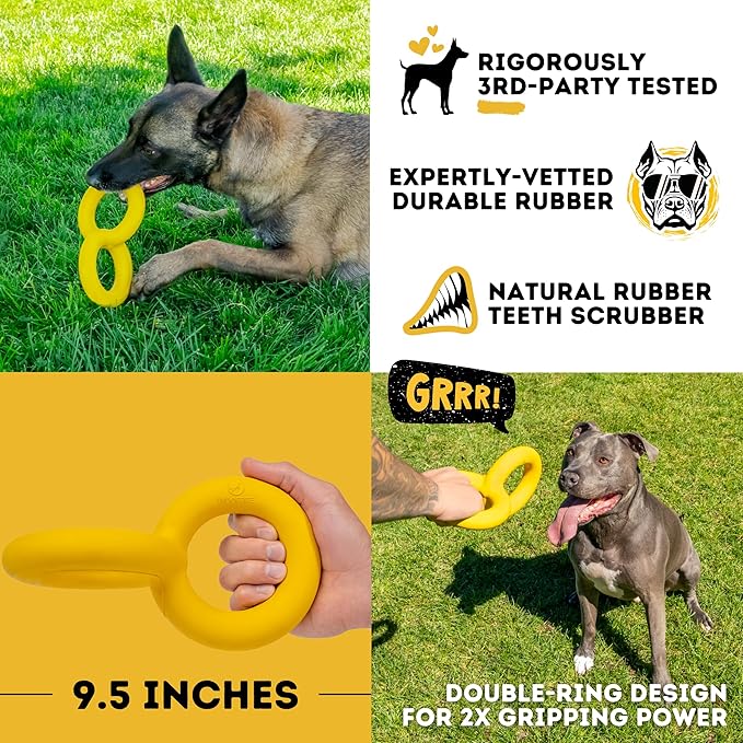 Tug Rings – Indestructible Dog Toy for Aggressive Chewers – Durable Power Chewer Toy – Tough, Heavy Duty Natural Rubber – Safe & Non-Toxic Medium/Large Breed – 6.5in